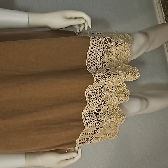 JUDITH MARCH Brown Crochet Metallic Lace Trim Boho Mini Dress - Picture 6 of 10